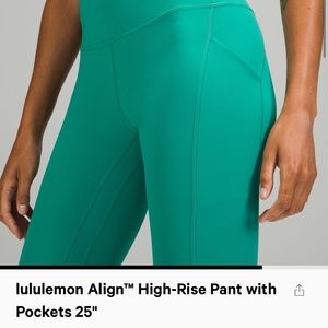 Lululemon align high rise with pockets 25”. Size 2 Color black barely worn!